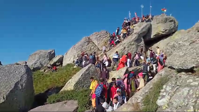 Crowd of devotees to get darshan of Shirgul Maharaj at Churdhar, the highest peak of district Sirmaur.