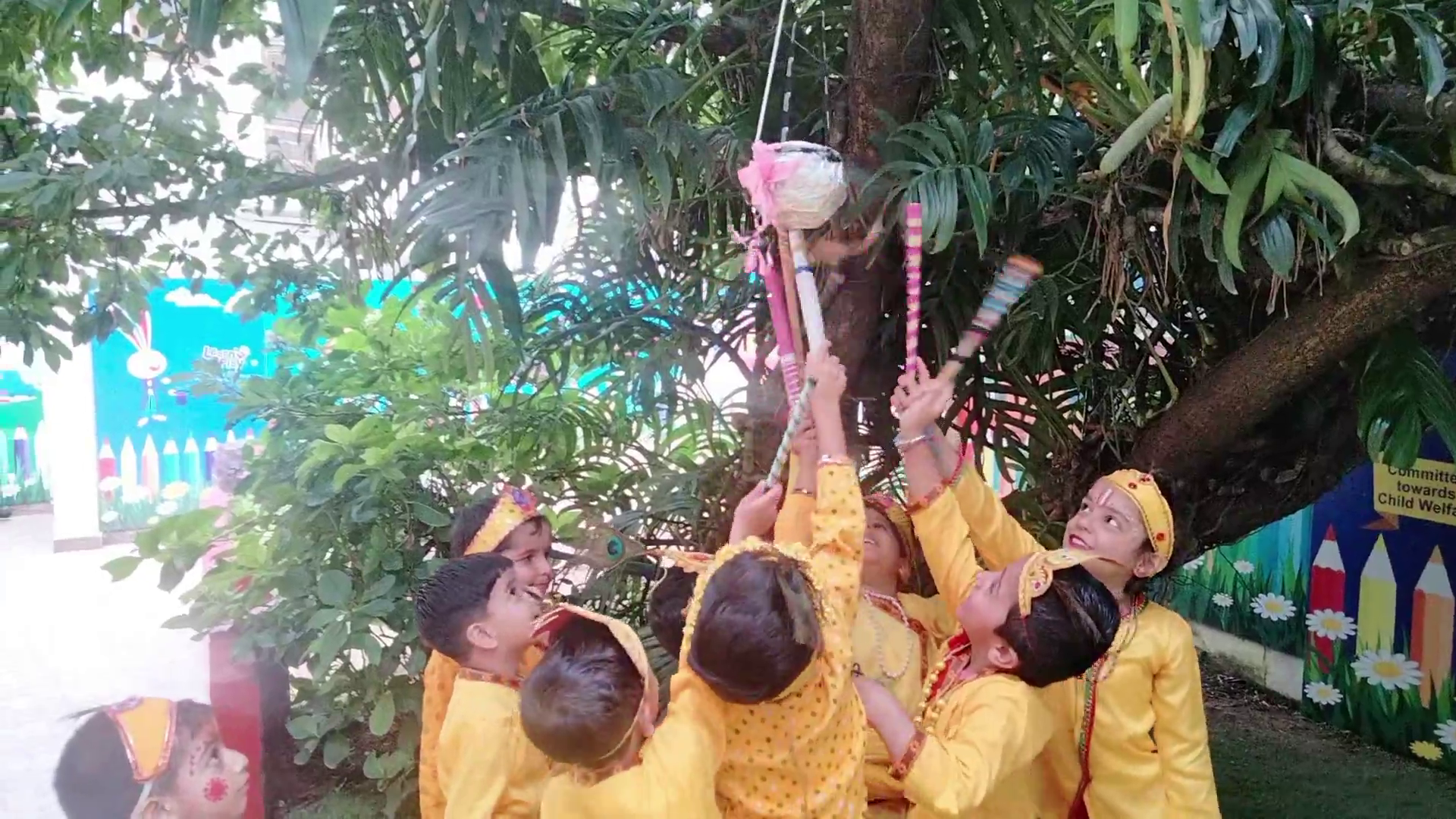 Children dressed up as Krishna and broke the pot at Eurokids Play School, Solan.