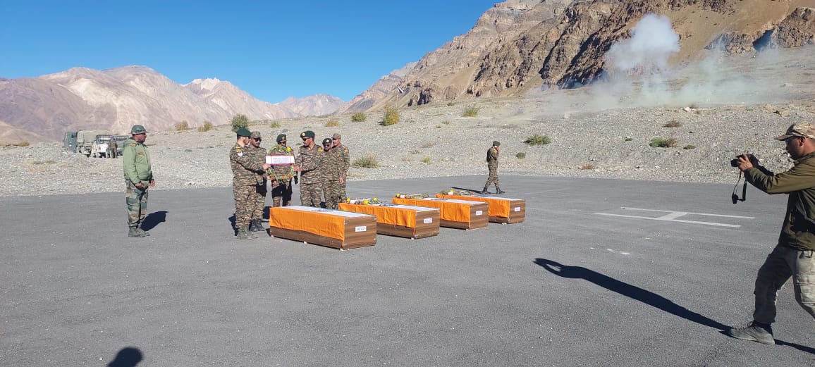 Bodies of four Indian Army soldiers brought to Losar from Chandrabhaga 13 Range Dhaka Glacier