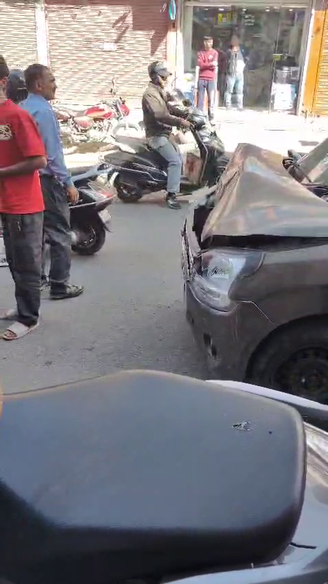 A horrific collision between two vehicles in front of Baghat Bank on Rajgarh Road.