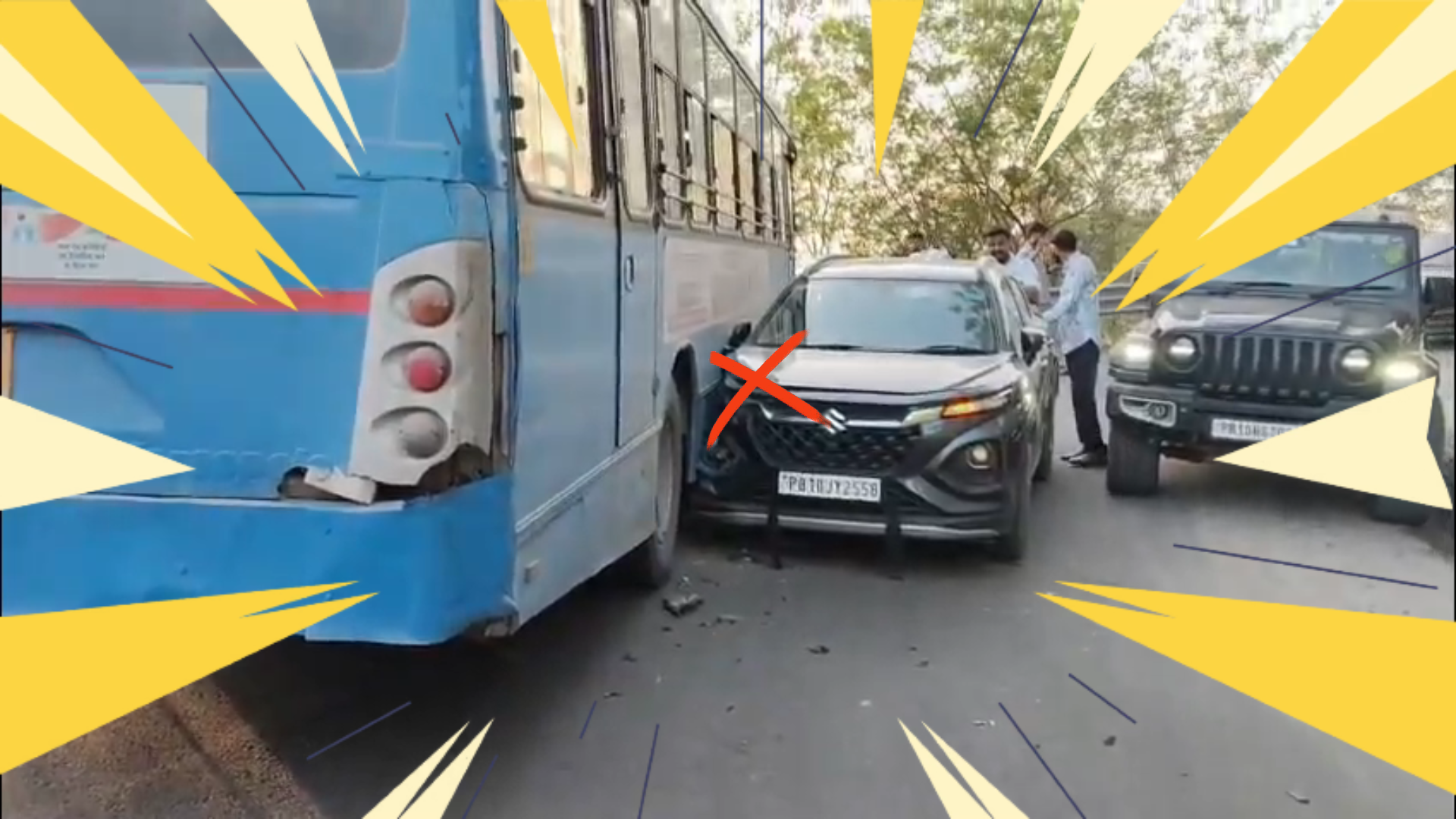 बगलामुखी मंदिर के पास बस-कार में टक्कर, बड़ा हादसा टला