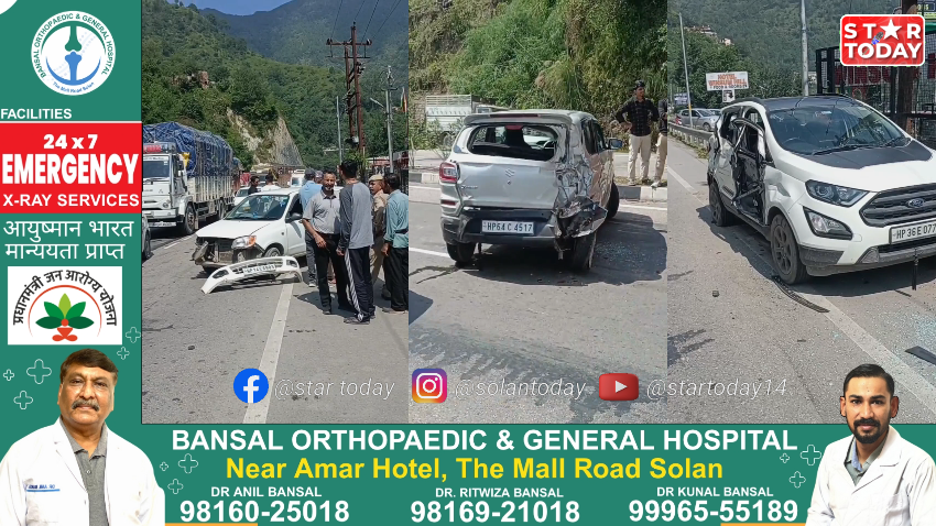 NH-5 पर ट्रक ने चार कारों को मारी टक्कर, बड़ा हादसा टला